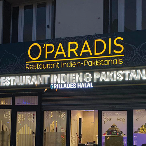 Enseigne led O PAradis restaurant indien pakistanais